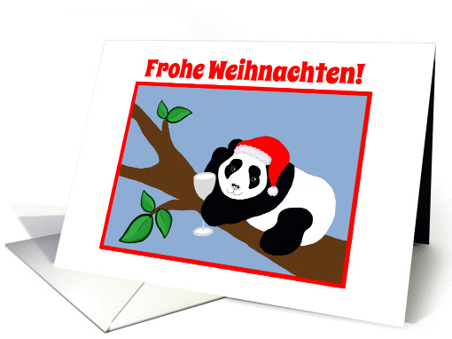 German Christmas Panda Bear in Santa Hat with Wine card (1333752)