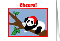 Christmas Cheers Panda Bear in Santa Hat with Wine card