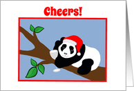 Humor Christmas Cheers Panda Bear in Santa Hat with Wine card