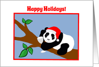 Friend Christmas Happy Holidays Panda Bear in Santa Hat with Wine card