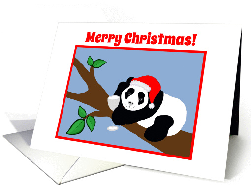 Christmas Humor Panda Bear in Santa Hat with Wine card (1333922)