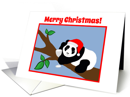 Christmas Humor Panda Bear in Santa Hat with Wine card (1333922)