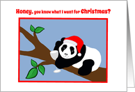 Christmas Husband Humor Panda Bear in Santa Hat with Wine card