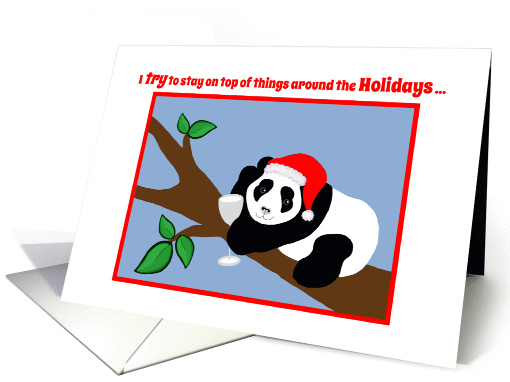 Christmas Humor Panda Bear in Santa Hat with Wine card (1336532)