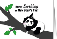 New Year’s Eve Birthday Panda Bear in Hat w Champagne Toast card