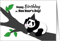 New Year’s Birthday Panda Bear in Hat w Champagne Toast card