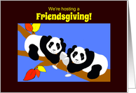 Invitation Friendsgiving Panda Bear w Wine Toast in Tree card