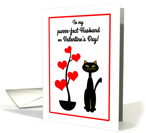 Husband Valentine's Day Cat with Red Heart Tree card (1352856)