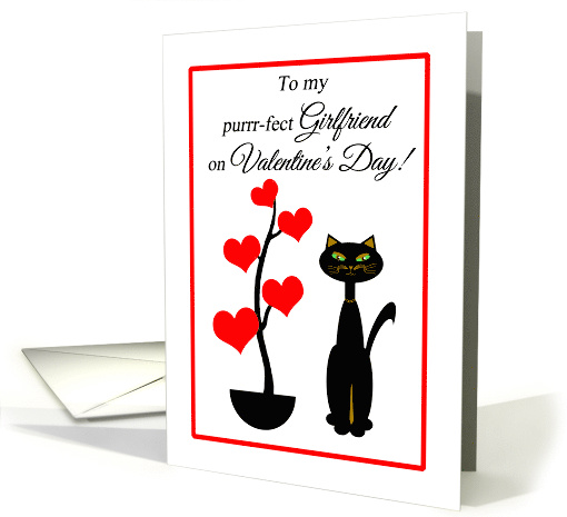 Girlfriend Valentine's Day Cat with Red Heart Tree card (1356208)