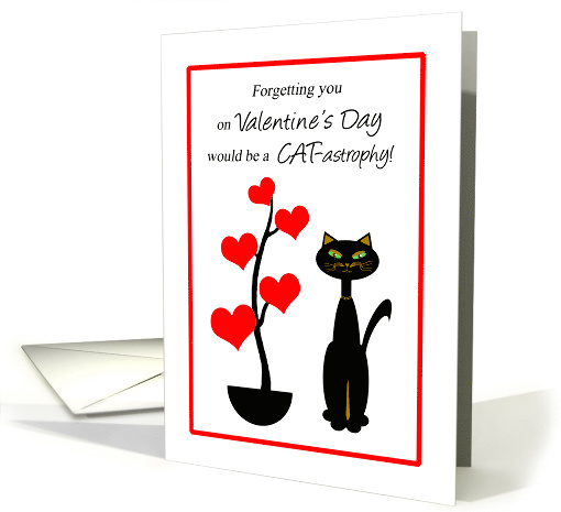 Humor Valentine's Day Cat with Red Heart Tree card (1356226)