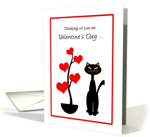 Friend w Benefits Valentine's Day Cat with Red Heart Tree card