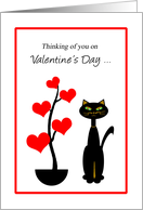 Missing You Valentine’s Day Cat with Red Heart Tree card