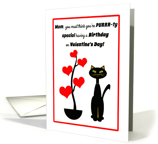 Mom Valentine's Day Birthday Cat with Red Heart Tree card (1356638)