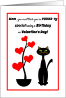 Mom Valentine’s Day Birthday Cat with Red Heart Tree card