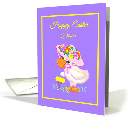 Custom Easter Cute Duck w Bonnet and Parasol card (1361588)