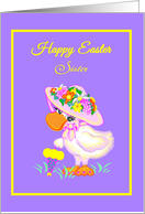 Custom Easter Cute Duck w Bonnet and Parasol card