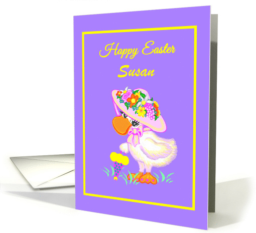 Custom Name Easter Cute Duck w Bonnet and Parasol card (1361590)
