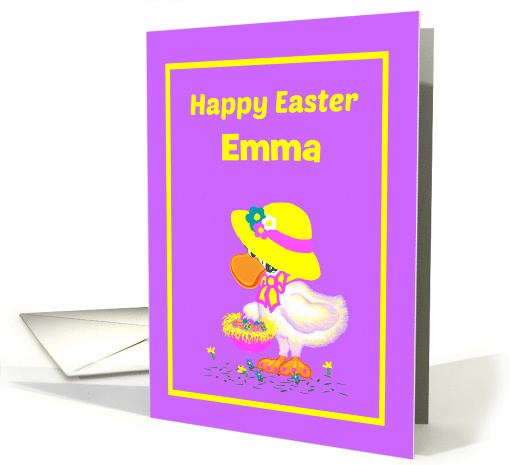 Custom Name Easter Cute Duck w Bonnet and Basket card (1361592)