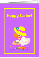 Kids Easter Cute Duck w Bonnet and Basket card