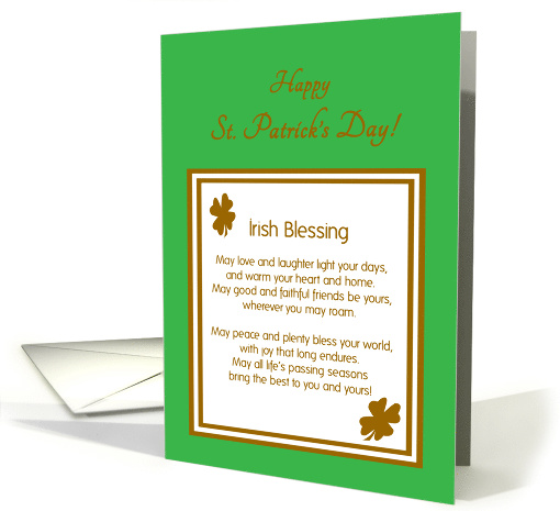St. Patrick's Day Irish Blessing with Gold Shamrocks card (1362752)