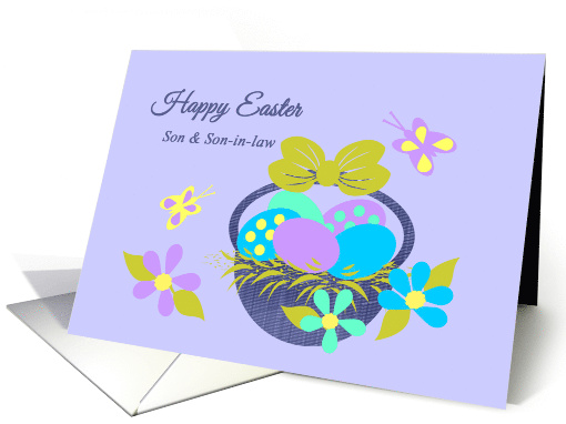 Son Husband Easter Basket w Colored eggs, Flowers and Butterflies card