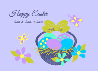 Son Husband Easter Basket w Colored eggs, Flowers and Butterflies
