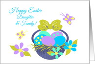 Daughter Family Easter Basket w Colored eggs, Flowers and Butterflies card