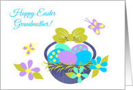 Grandmother Easter Basket w Colored eggs, Flowers and Butterflies card