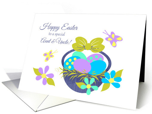 Aunt and Uncle Easter Basket, Colored eggs,Flowers,Butterflies card