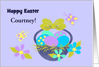 Easter Custom Name Basket, Colored eggs,Flowers,Butterflies card