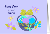 Easter Custom Occupation Basket, Colored eggs, Flowers, Butterflies card