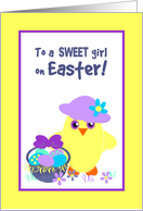 Kids Easter for Girl Chick, Basket, Colored Eggs and Flowers card