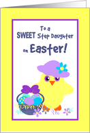 Step Daughter Easter for Girl Chick, Basket, Colored Eggs, Flowers card