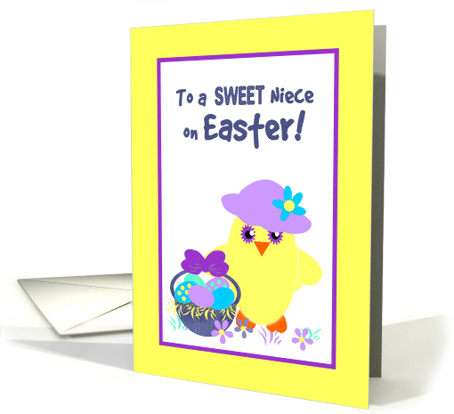 Niece Easter Chick, Basket, Colored Eggs, Flowers card (1366118)