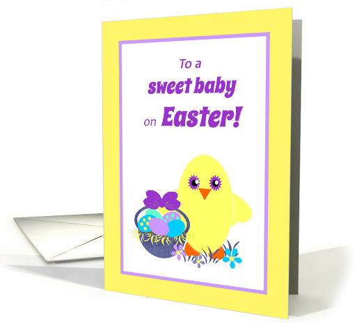 Kids Easter for Baby Chick, Basket, Colored Eggs, Flowers card