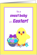 Kids Easter for Baby Chick, Basket, Colored Eggs, Flowers card