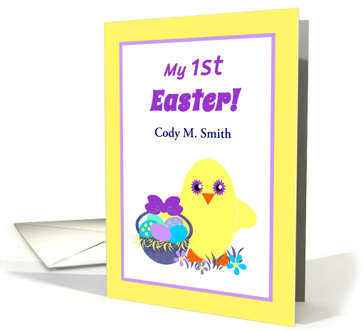 Baby First Easter Chick, Basket, Colored Eggs, Flowers card (1366352)