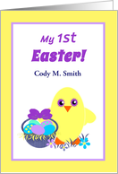 Baby First Easter Chick, Basket, Colored Eggs, Flowers card