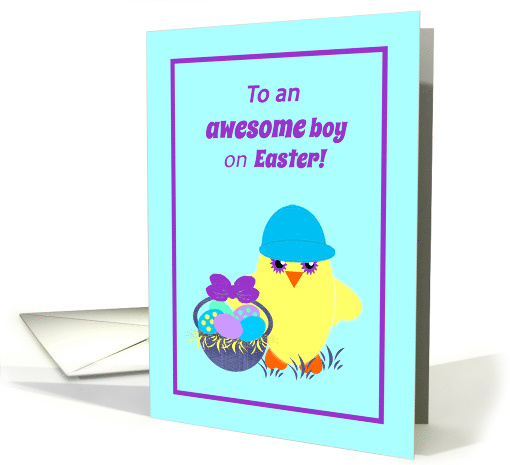 Kids Easter Baby Chick, Basket, Colored Eggs card (1367892)