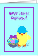 Nephew Easter Baby Chick, Basket, Colored Eggs, Flowers card