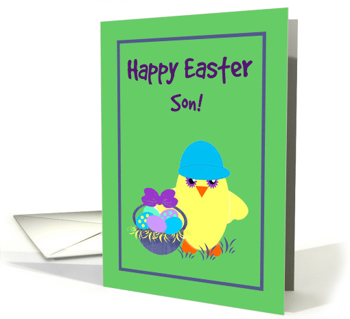 Son Easter Baby Chick, Basket, Colored Eggs, Flowers card (1367904)