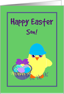 Son Easter Baby Chick, Basket, Colored Eggs, Flowers card