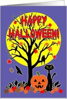 Halloween Spooky Tree w Big Yellow Moon card