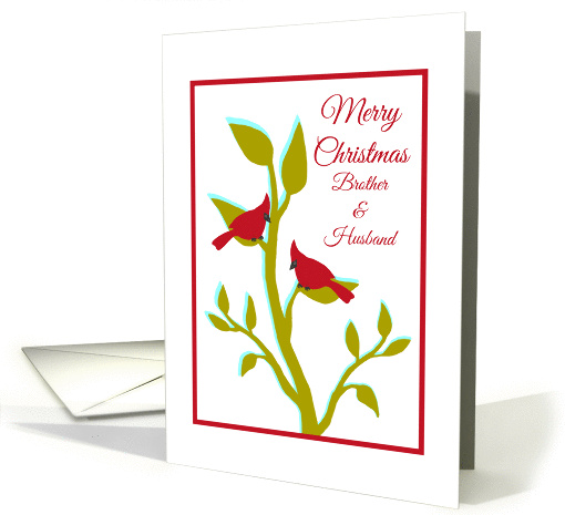 Christmas for Brother and Husband Red Cardinals in Tree card (1396504)
