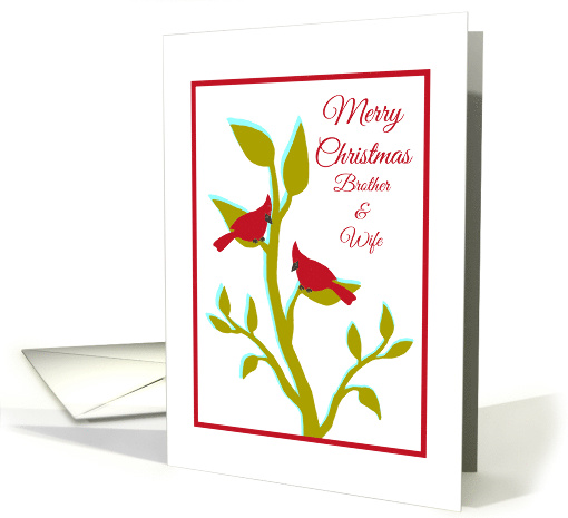 Brother and Wife Christmas Red Cardinals in Tree card (1396508)