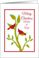 Brother and Wife Christmas Red Cardinals in Tree card