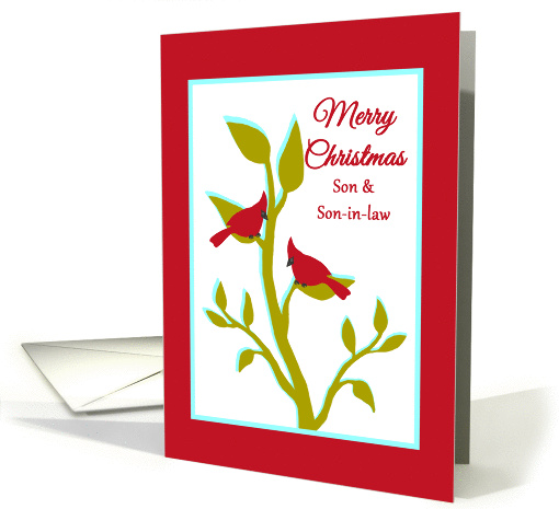 Son and Son-in-law Christmas Red Cardinals in Tree card (1396782)
