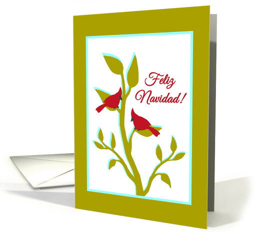 Spanish Christmas Feliz Navidad Red Cardinals in Tree card (1396942)