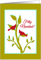 Spanish Christmas Feliz Navidad Red Cardinals in Tree card