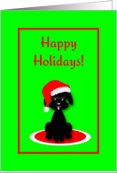Christmas Black Toy Poodle Dog in Red Santa Hat card
